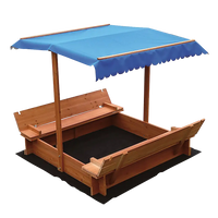 Kids wooden toy sandpit with canopy featuring a delightful canopy-covered sandpit and internal ground sheet