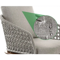 Gray outdoor furniture with waterproof fabric cover and close-up of material texture.