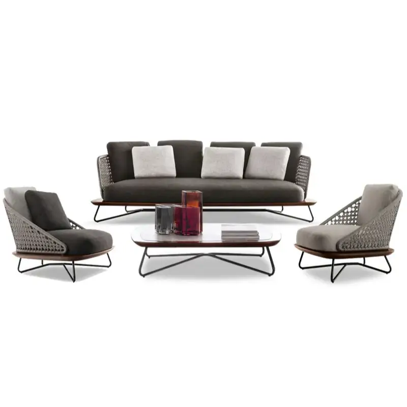 Outdoor furniture set with sofa, chairs, and coffee table on a white background, featuring the DILAI GARDEN brand.