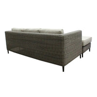 Grey wicker outdoor sofa with white cushion - lara 3 seater rattan reversible chaise, light grey fabric