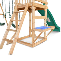 Wooden swing set with green slide - lifespan kids albert park play centre