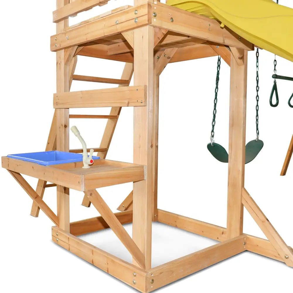 Wooden swing set with yellow canopy from lifespan kids albert park play centre