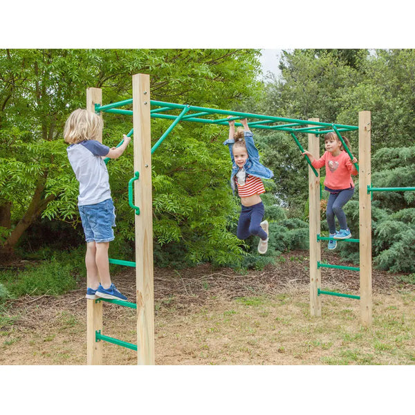 Children playing on amazon monkey bar set in the park