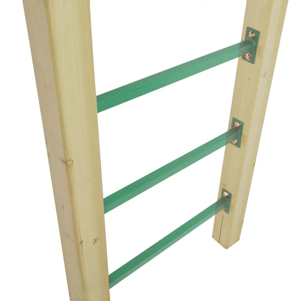 Wooden ladder with green plastic straps in lifespan kids amazon monkey bar set - available in 2.5 or 3.0m sizes