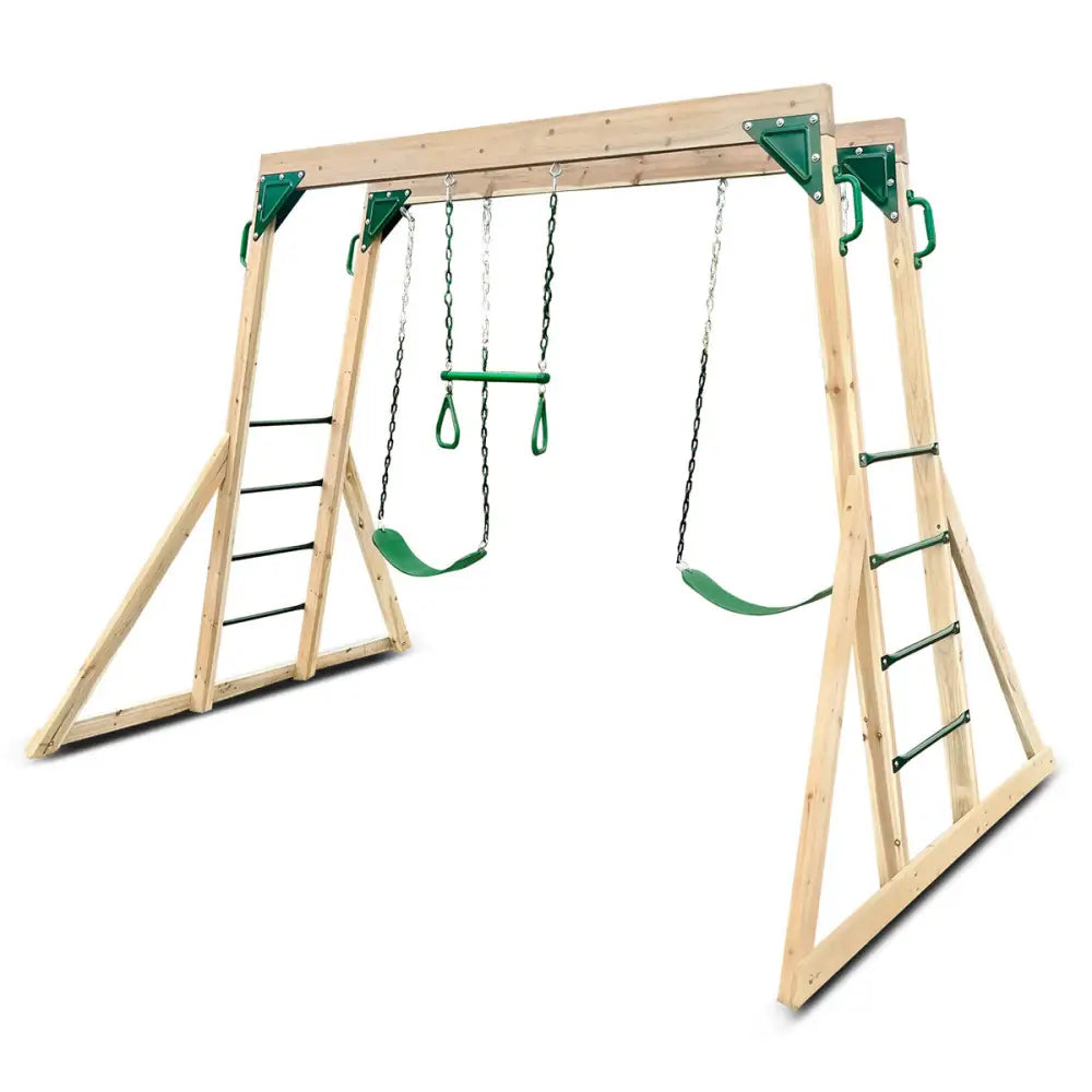Wooden swing set with green swing from lifespan kids daintree 2-in-1 monkey bars & swing set