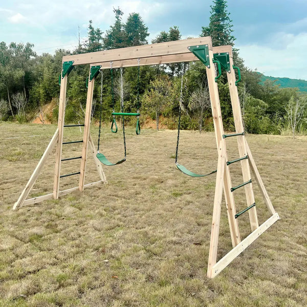 Wooden swing frame with green seat - lifespan kids daintree 2-in-1 monkey bars & swing set