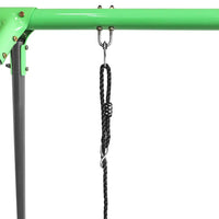 Green crane with black handle on lifespan kids lynx 4 station swing set