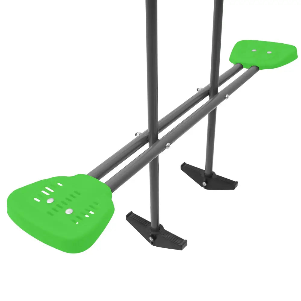 Lifespan kids lynx 4 station swing set with slippery slide featuring green squat bar with legs and arms