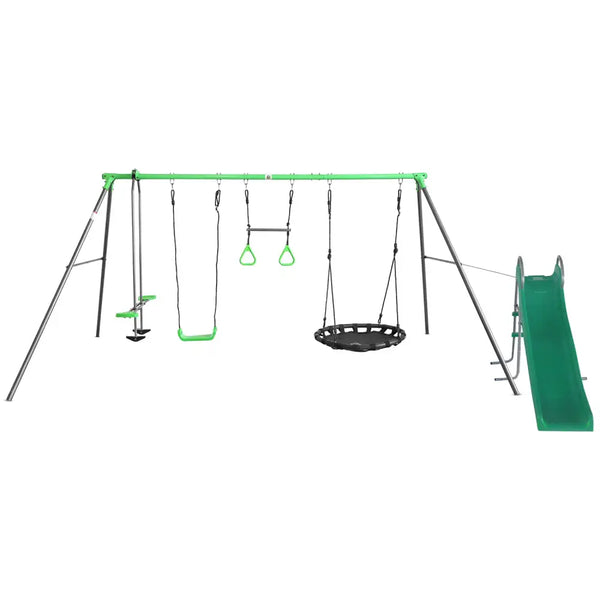 Lifespan kids lynx 4 station swing set with slippery slide - green plastic swing set