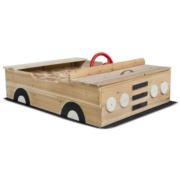Wooden toy truck bed with red handle from lifespan kids outback interactive sandpit