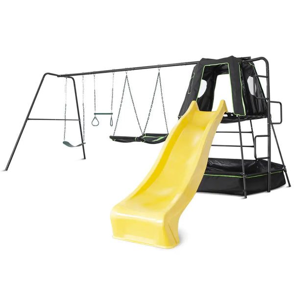 Lifespan kids pallas play tower with metal swing set - green or yellow slide