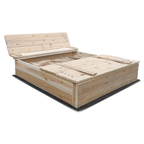 Wooden bed frame and headboard in lifespan kids strongbox xl square sandpit