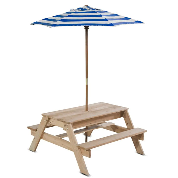 Lifespan kids sunrise sand & water table with umbrella - blue & white picnic table