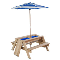 Lifespan kids sunrise sand & water table with umbrella - blue & white, wooden picnic table with umbrella
