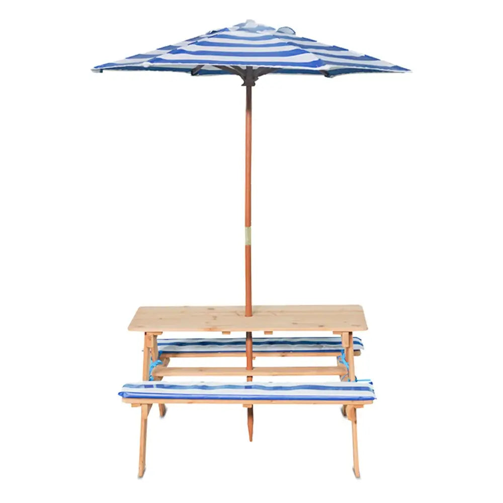 Lifespan kids sunset picnic table with blue & white striped umbrella