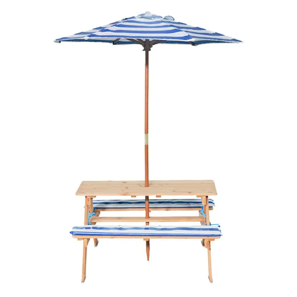 Lifespan kids sunset picnic table with blue & white striped umbrella