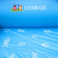 Blue inflatable water slide with electric air pump: lifespan kids surrey 2 slide & splash