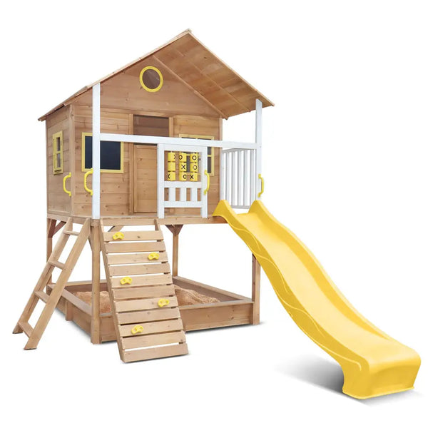 Wooden lifespan kids warrigal cubby house with green or yellow slide