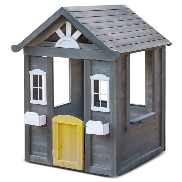 Lifespan kids wooden aiden cubby house with premium timber treated, yellow door, and gray roof