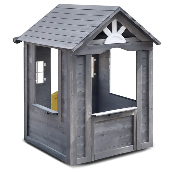 Premium timber treated lifespan kids wooden aiden cubby house with gray wooden dog house and yellow door