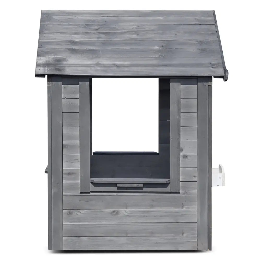 Premium timber treated gray wood dog house with black door - lifespan kids wooden aiden cubby house