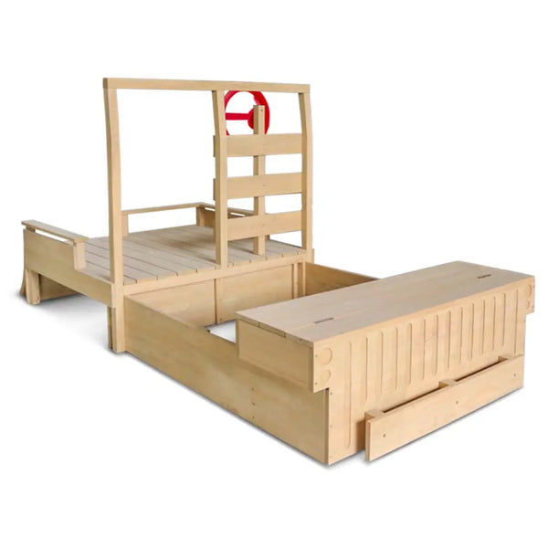 Wooden platform bed with ladder from lifespan kids wrangler retractable sand & play set