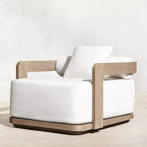 Luxury 4pc teak outdoor garden sofa set with plush cushions & tables - white natural 2