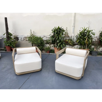 Luxury 4pc teak outdoor garden sofa set with plush cushions & tables - white natural 3