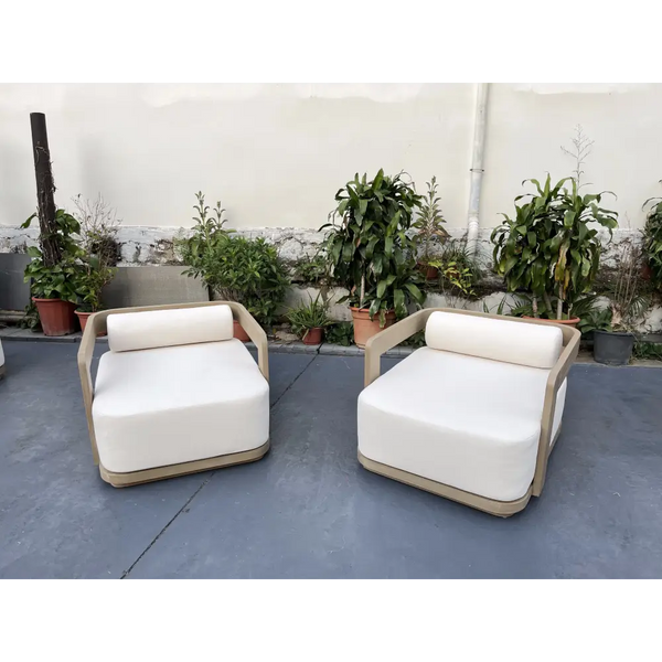 Luxury 4pc teak outdoor garden sofa set with plush cushions & tables - white natural 3
