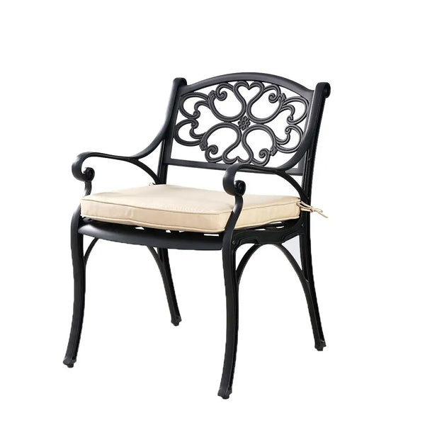 Black and beige cast aluminium marco outdoor dining chairs x 2