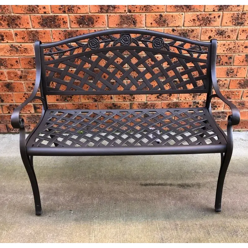 Black lattice design cast aluminium bench - melissa aluminium bench in dark bronze color