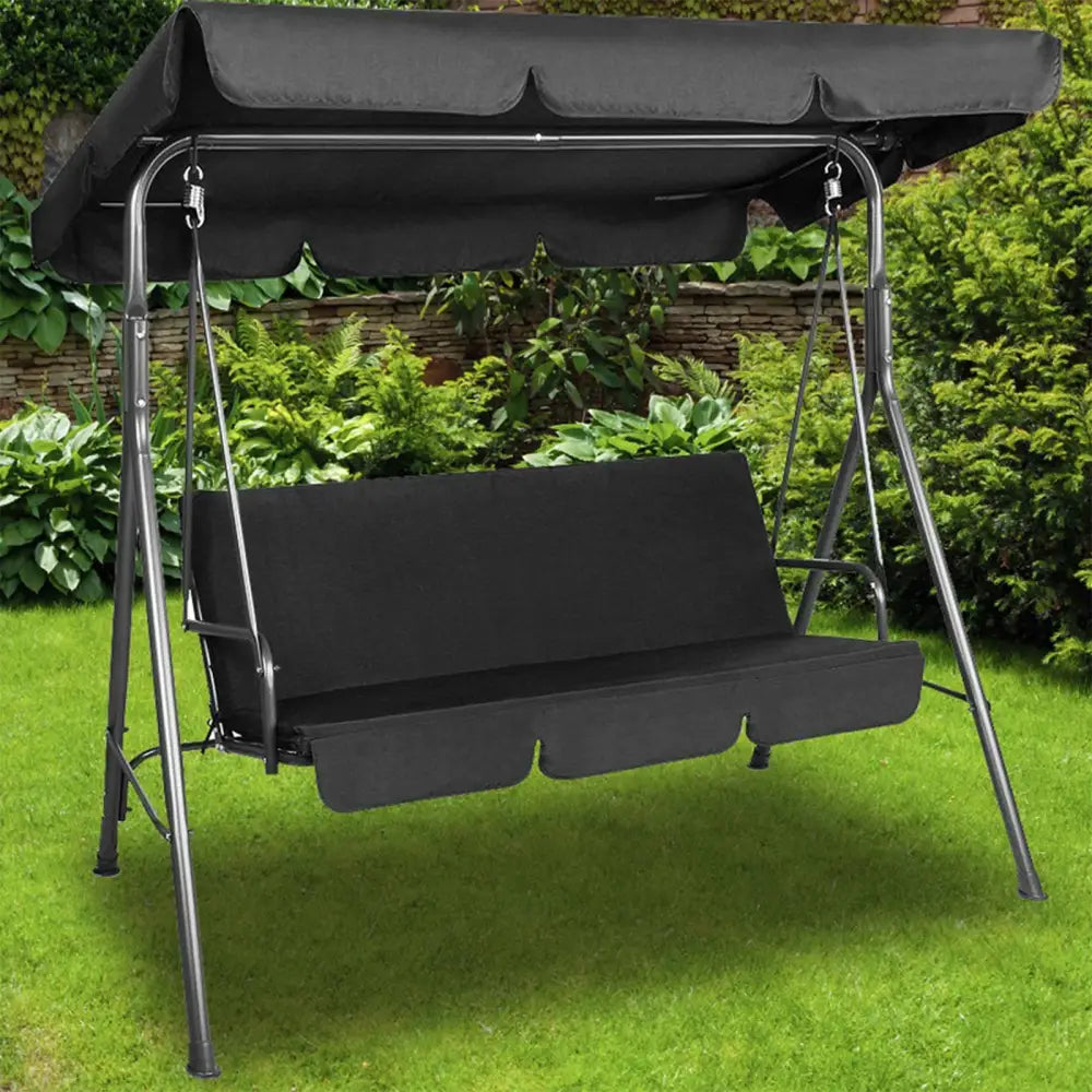 Milano outdoor swing bench seat - 3 seater with canopy in black