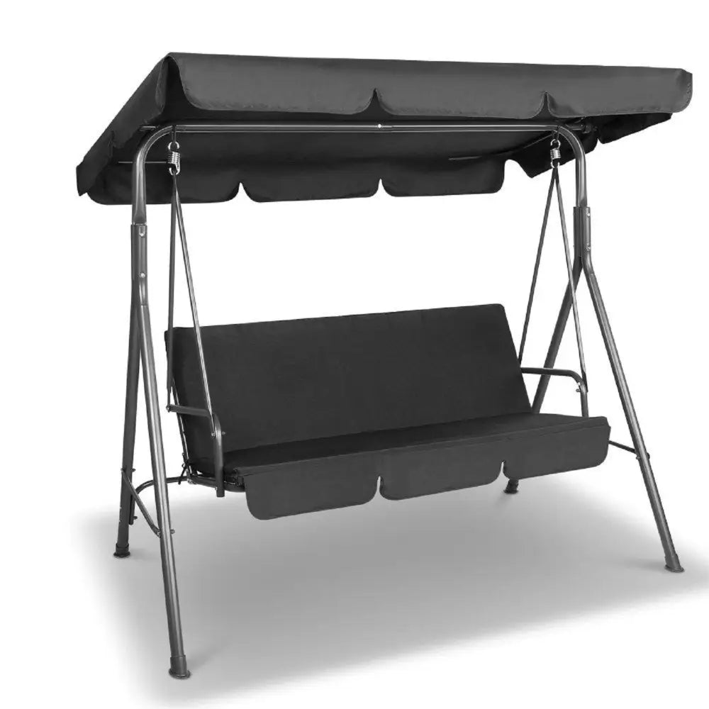 Milano outdoor swing bench seat with canopy - 3 seater : black steel swing chair with canopy