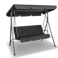 Milano outdoor swing bench seat with canopy - 3 seater : black steel swing chair with canopy