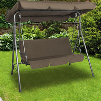 Milano outdoor 3 seater swing bench chair with canopy in brownsteel