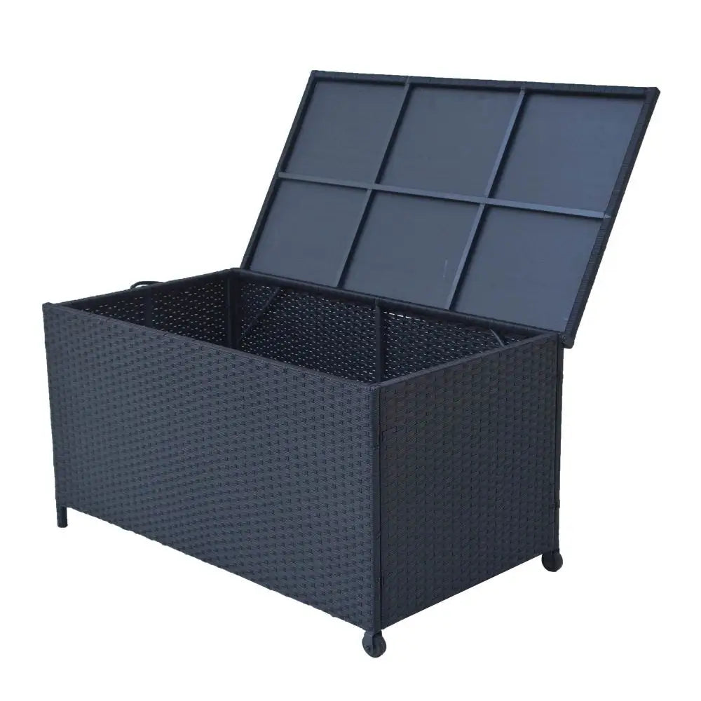Outdoor pe wicker storage box - 320l with lid open