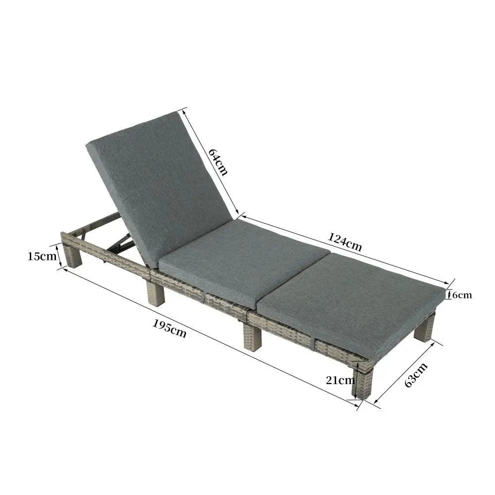 Outdoor rattan adjustable sunbed with chaise and cushion