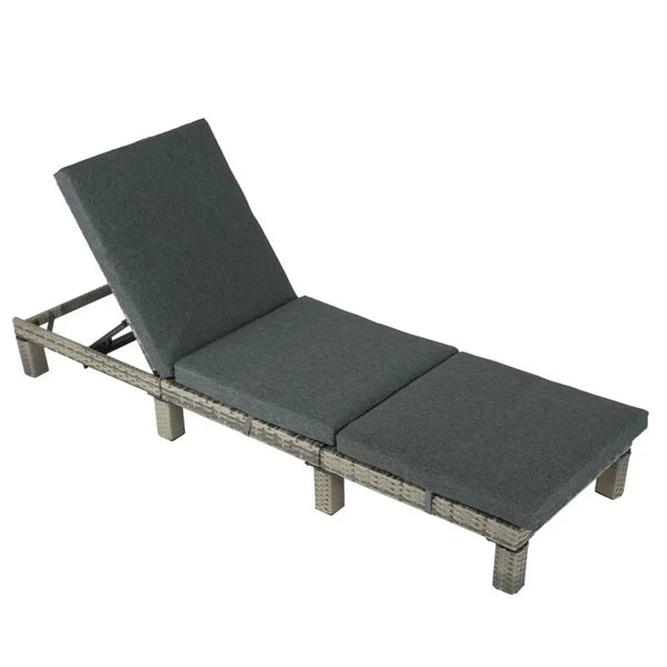 Outdoor rattan adjustable sunbed with cushion on chaise lounger