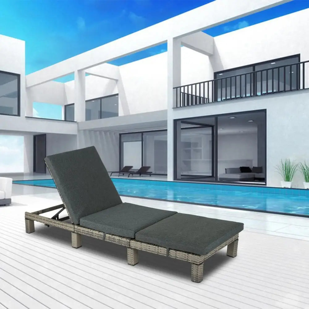 Outdoor rattan adjustable sunbed with pool and lounge chairs