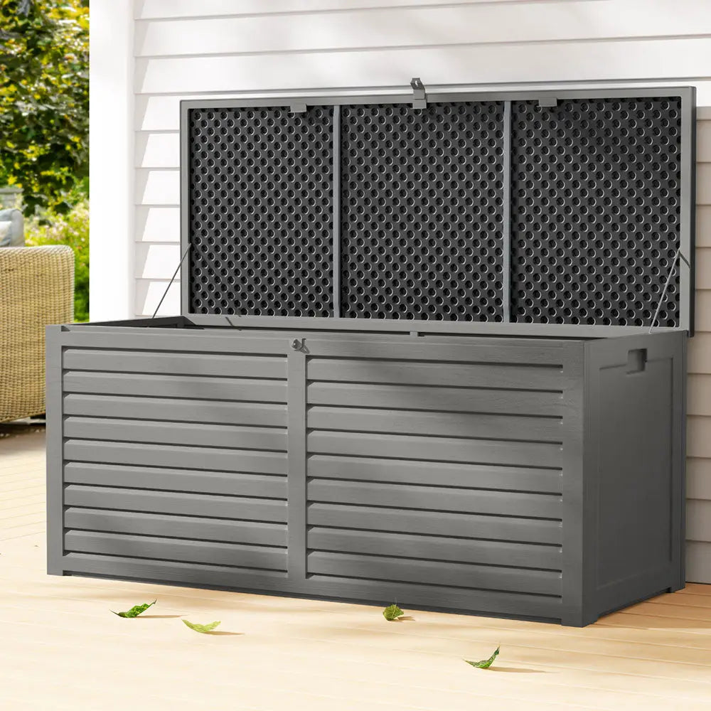 Outdoor Storage Box 490L Lockable Garden Bench - Grey & Black, All Black