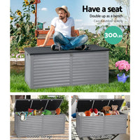 Outdoor Storage Box 490L Lockable Garden Bench - Grey & Black, All Black
