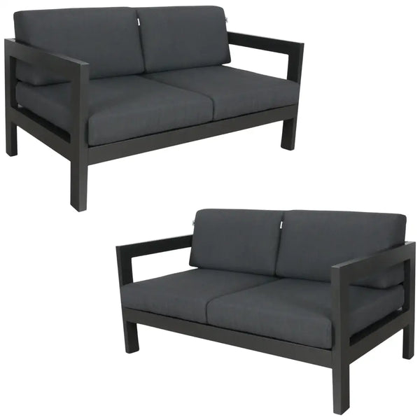 Outie 2pc sets outdoor sofa lounge aluminium frame - 2 piece set of black wood sofas for outdoor areas