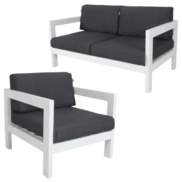 Outie 2pc sets outdoor sofa lounge - white 2 piece patio conversation set for outdoor areas