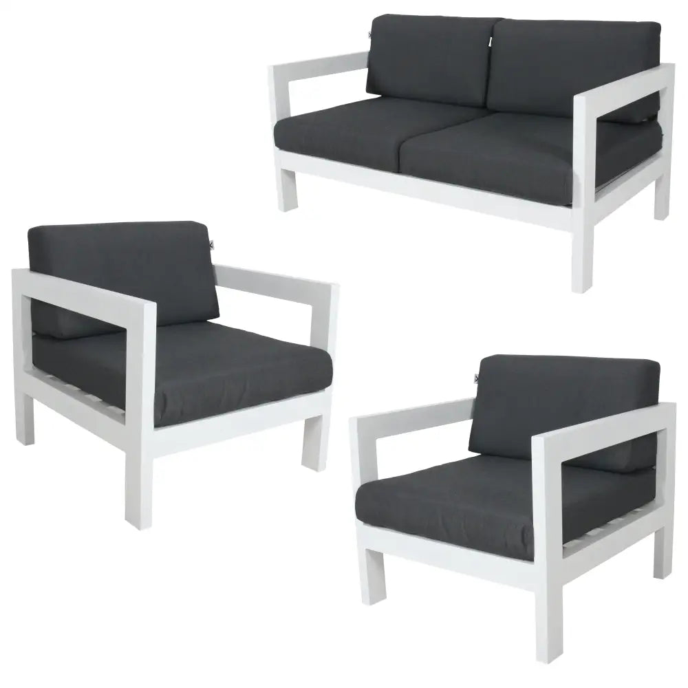 Outie 3pc sets outdoor sofa lounge with dark grey fabric for outdoor areas