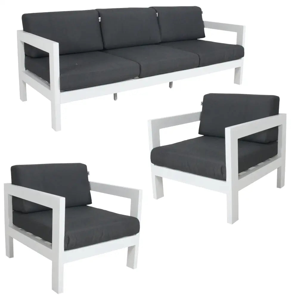 Outie 3pc sets outdoor sofa lounge aluminium frame - dark grey fabric - d84 x h64 - perfect for outdoor areas
