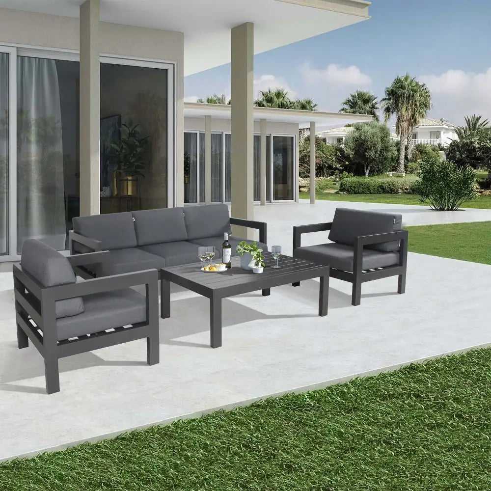 Outie 3pc sets outdoor sofa lounge aluminium frame - dark grey fabric - d84 x h64