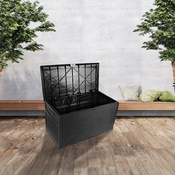 Patio deck box outdoor storage plastic bench 450 litre - black 2