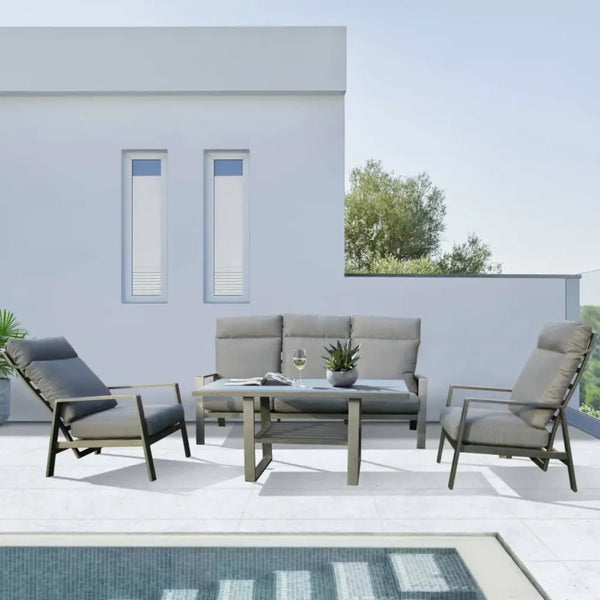 Outdoor patio set with table and chairs for dining purposes - pearl 4pc sofa set grey