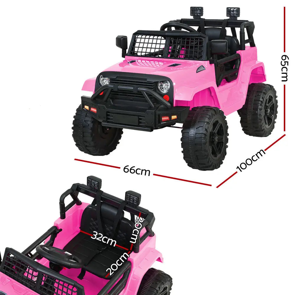 Pink electric ride-on jeep with black wheels and pink seat, rigo kids electric ride on car jeep toy cars remote 12v - 4 colours