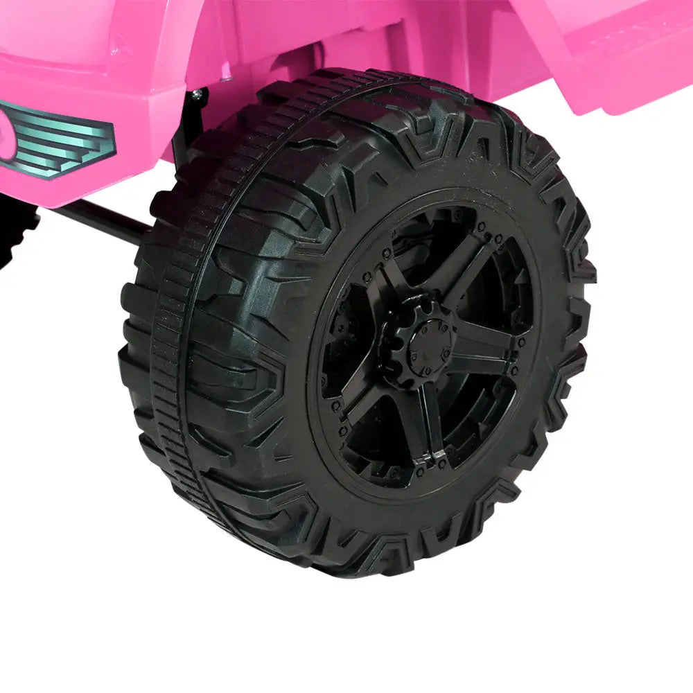 Pink toy truck for kids with wheels, remote control, and safety seat belt